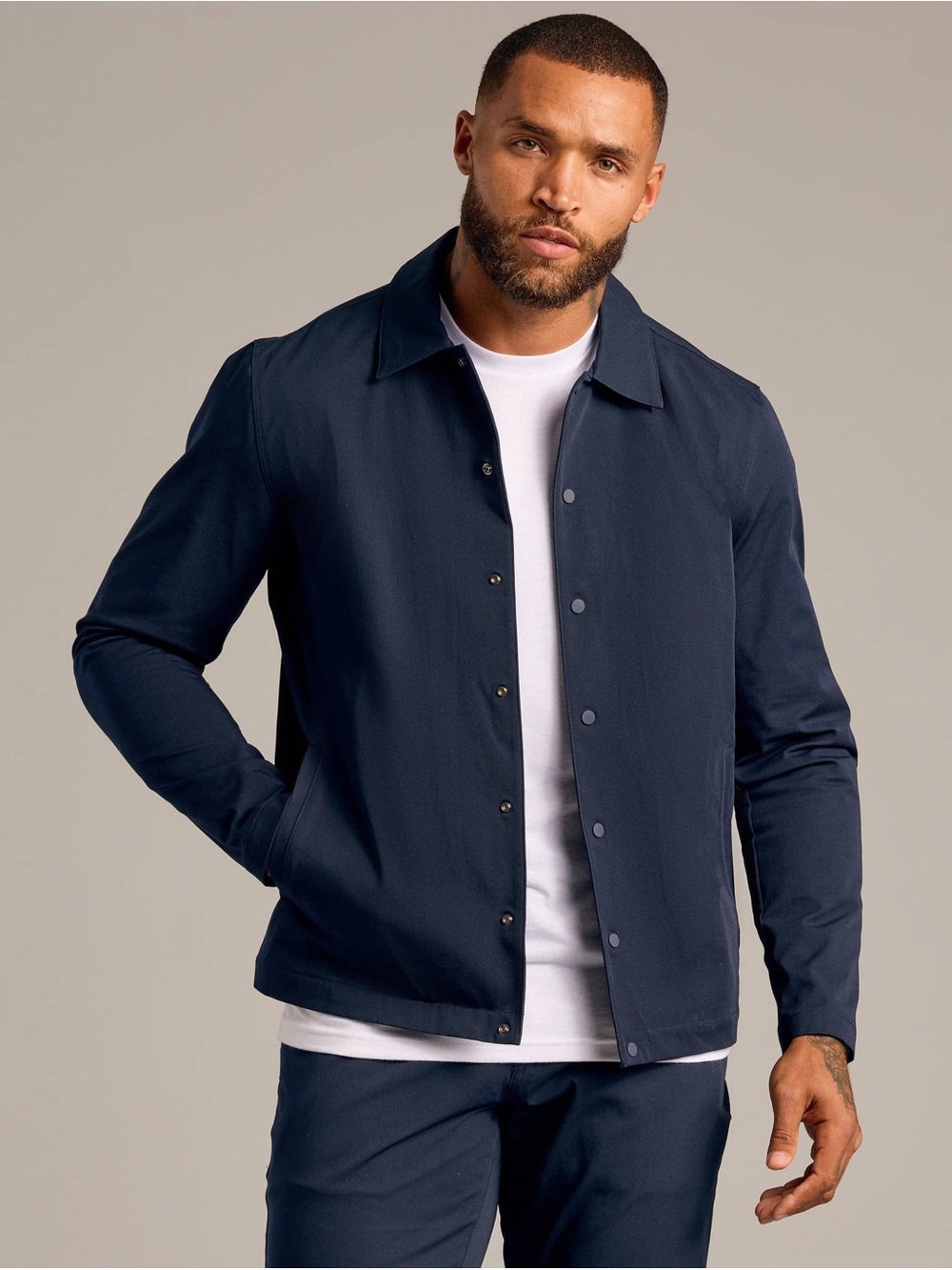 Men's Navy Lightweight Snap-Front Shirt Jacket